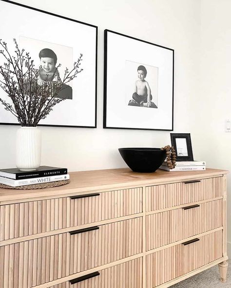 Bedroom Dresser Elegant Storage Solution for Your Bedroom Retreat Light Beige Carpet, Beige And Black Bedroom, White And Beige Bedroom, Off White Bedrooms, Light Wood Dresser, Black Pulls, Dresser Decor Bedroom, White Wall Bedroom, Black And White Books