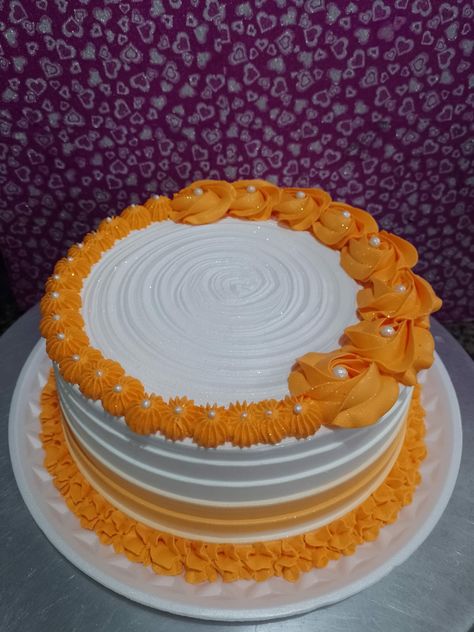 Orange Colour Cake, Orange Color Cake, Orange Birthday Cake, One Tier Cake, Tier Cakes, Orange Birthday, Cake Borders, Simple Cake Designs, Cake Decorating Frosting