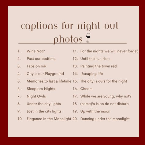 Ig Captions For Dress Pics, Good Night Ig Caption, Nighttime Captions For Instagram, Captions For Late Post Instagram, About Yesterday Captions For Instagram, Night Life Instagram Captions, Clubbing Instagram Captions, Husband Ig Captions, Night Light Caption Instagram