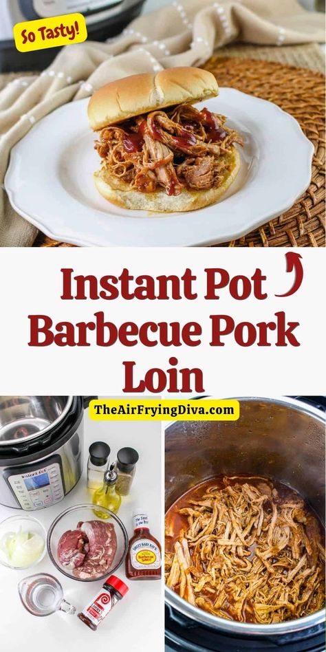 Instant Pot Barbecue Pork Loin Instant Pot Pulled Pork Loin Recipe, Pressure Cook Pork Loin, Pulled Pork From Pork Loin, Bbq Pork Loin Instant Pot, Shredded Pork Loin Instant Pot, Instant Pot Pork Loin Pulled Pork, Pulled Pork Recipes Instant Pot, Instapot Pork Loin Recipes Easy, Pulled Pork Loin Instant Pot