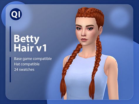 The Sims Resource - Betty Hair v1 Sims 4 French Braids, French Braid Pigtails, Oscar Hairstyles, Kylie Hair, Double French Braids, Double Dutch Braid, 4 Braids, Dutch Braid Hairstyles, Dutch Braids