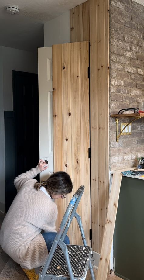 Easy DIY Hidden door project — REBECCA & GENEVIEVE Disguise Closet Door, No Door Frame Ideas, Vertical Shiplap Hidden Door, End Of Hallway Secret Door, Diy Hidden Door Bookcase How To Build, Hidden Door Shiplap Wall, Hidden Door With Wallpaper, Diy Hidden Door Ideas, How To Make A Door Blend Into The Wall