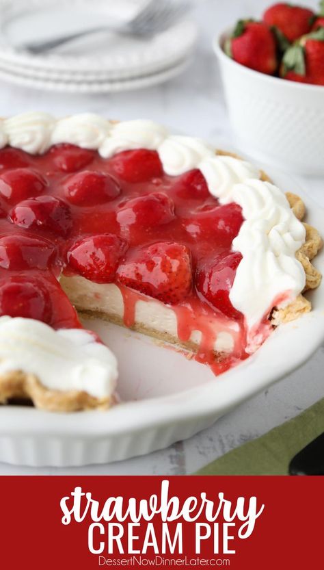 Peaches And Cream Dessert, Strawberry Cream Cheese Pie, Strawberry Cream Pie, Easy Strawberry Pie, Strawberry Cream Pies, Fresh Strawberry Recipes, Strawberry Pie Recipe, Fresh Strawberry Pie, Sweet Glaze