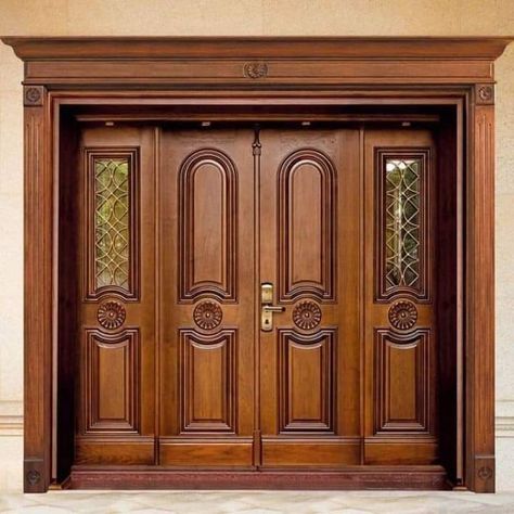 Wooden Double Doors, Double Door Entrance, House Main Door, Villa Exterior, House Front Door Design, Door Protection, House Main Door Design, Door Design Photos, Main Entrance Door Design