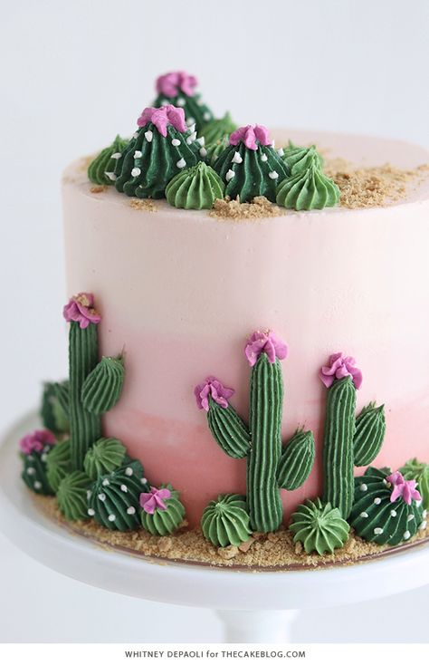 Pastel Cake Designs Birthday, Llama Cactus Cake, Cool Decorated Cakes, Cottage Cake Ideas, Buttercream Piping Designs, Cactus Piping Tip, Cake Decorated With Sweets, Bright Colored Cakes Birthday, Fortieth Birthday Cake