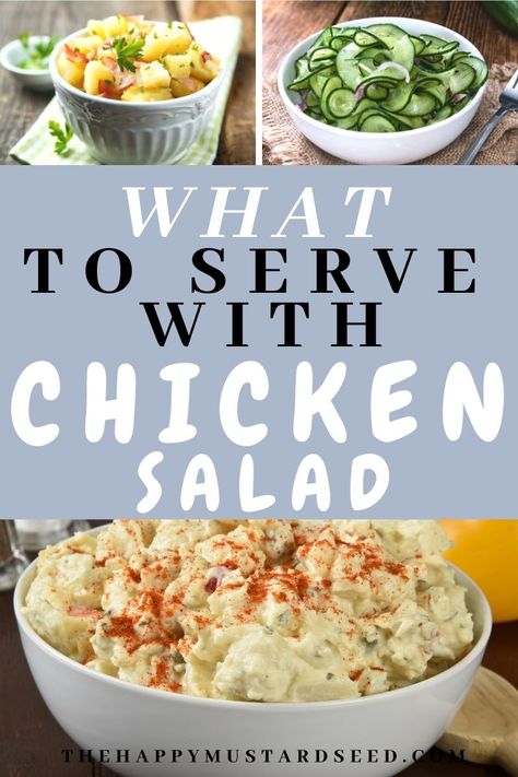 What To Serve With Chicken Salad - The Happy Mustard Seed Chicken Salad On Salad, Chicken Salad Serving Ideas, How To Serve Chicken Salad, Chicken Salad Brunch Ideas, Chicken Salad Sides Lunches, What Goes With Chicken Salad Sandwiches, What To Eat With Chicken Salad, Chicken Salad Sandwich Sides, What To Serve With Chicken Salad Croissants