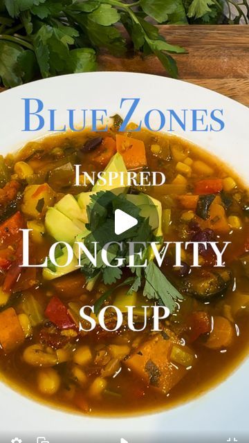 Toni Scaglione on Instagram: "Blue Zones Longevity soup 🥣 Recipe ⬇️  This soup was inspired by @danbuettner and the @bluezones  @netflix documentary Live to be 100.  Meal prep for the week with this easy one pot soup 🥣   The daily food intake of people living in the Blue Zones is about 95% vegetables 🥕   Did you know that adding a cup of beans a day can add up to two to three years onto your life! 🫘   This type of dish is a staple in all 5 of The Blue Zone communities, its a nutrient-rich bowl of goodness that’s high in fiber, packed with antioxidants and flavor, perfect for any season.  INGREDIENTS  Vegetable Minestrone   •1 cup of black beans •1 cup of kidney beans •1 cup of navy/white beans •1 cup of sweet corn  •7 tablespoons of extra-virgin olive oil •1 cup of chopped white or yel Blue Zone Recipes Breakfast, Longevity Soup, Blue Zone Soup Recipes, Blue Zone Bean Soup, Blue Zone Minestrone Soup Recipe, Blue Zone Minestrone Soup, Blue Zone Soup, Blue Zone Recipes, Blue Zone Longevity Minestrone Soup