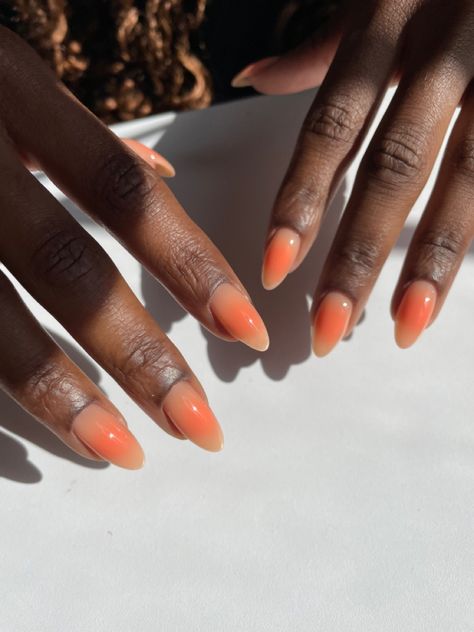 Cute Nail Designs Orange, Gel X Nails Orange, Sheer Orange Nails, Nail Inspo For Florida, Summer Nails Gel X Almond, Fun Tropical Nails, Transparent Orange Nails, Creamy Orange Nails, Short Nails Tropical