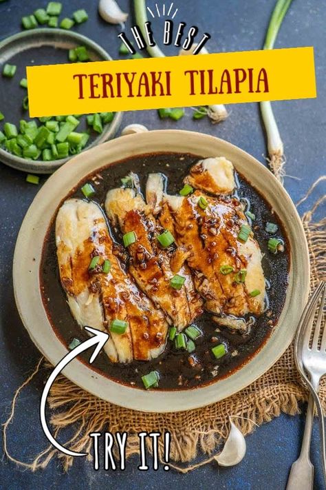 Tilapia Pan Fried, Teriyaki Tilapia, Tilapia Marinade, Tilapia Baked, Teriyaki Fish, Stir Fry Kimchi, Baked Tilapia Recipes, Fish Tacos With Cabbage, Tilapia Recipe