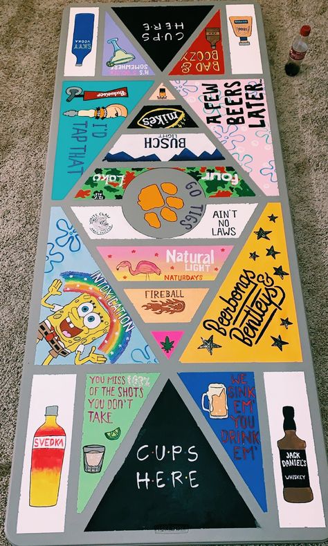 Insta @madi.sherbondy vsco @madisonsherbondy Beer Pong Table Diy, Diy Beer Pong, Diy Beer Pong Table, Custom Beer Pong Tables, Beer Pong Table Designs, Drink Tables, Beer Painting, Beer Table, Drinking Games For Parties