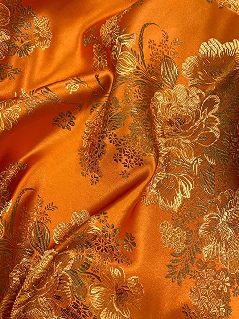 Amazon.com: Anais Orange Floral Brocade Chinese Satin Fabric for Cheongsam/Qipao, Apparel, Costumes, Upholstery, Bags, Crafts - 10220 Orange Fabric Aesthetic, Asian Fabric Pattern, Indian Fabrics, Chinese Fabric, Chinese Qipao, Asian Fabric, Orange And Gold, Orange Aesthetic, Indian Fabric