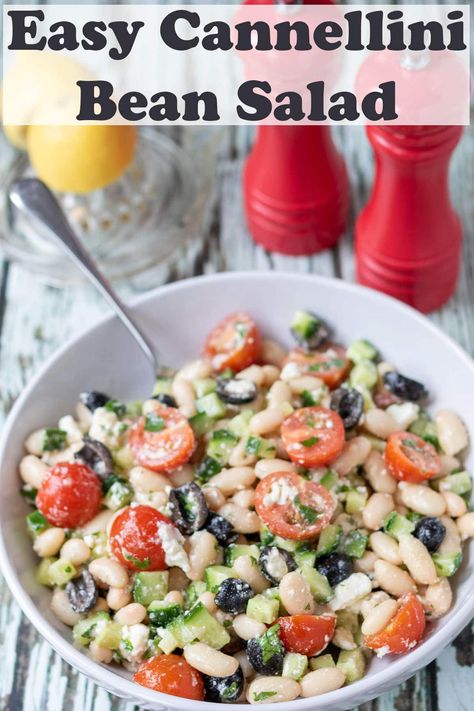 Quinoa Cannellini Bean Salad, Bulger Wheat Salads, Canalenni Bean Recipes, Bean Salad Recipes Easy, Creamy Italian Pasta Salad, Cannellini Bean Salad, Healthy Lunch Salad, Salad Recipes Lunch, White Bean Salad