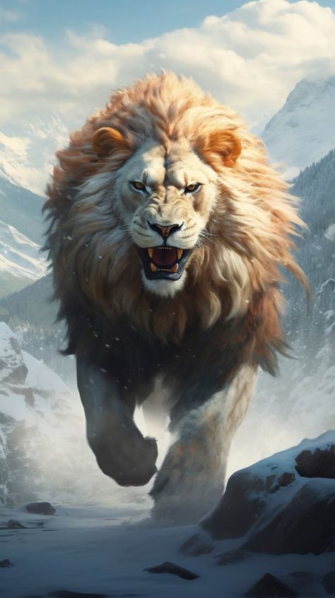 Lion digital art style | AI-generated image Lion Digital Art, Art In Home, Lion Roaring, Wild Animals Painting, Importance Of Art, Snake Wallpaper, Lion Artwork, Home Transformation, Top Of A Mountain