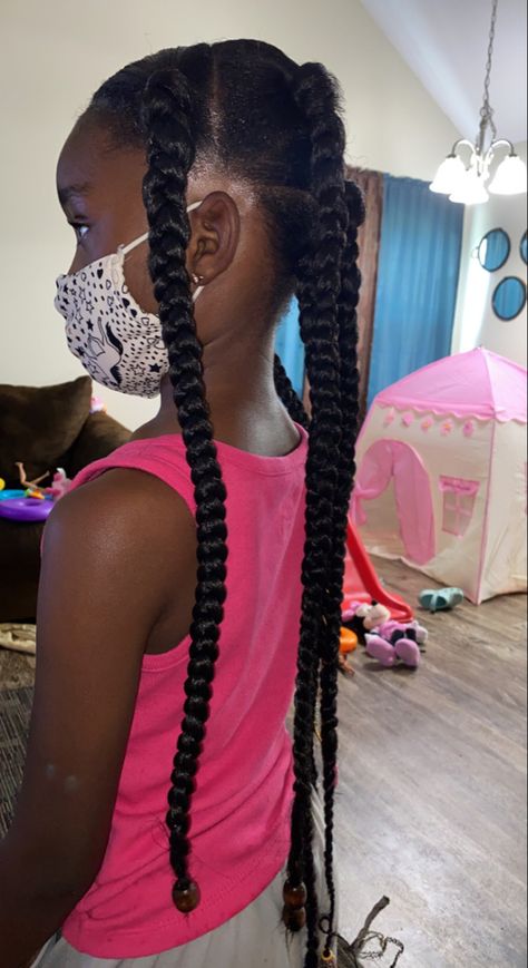 Jumbo Box Braids Kids, Two Jumbo Braids, 6 Jumbo Box Braids, Fulani Braids Kids, Box Braids Kids, Hair Tye, Girls Braided Hairstyles Kids, Black Girls Braids, Toddler Braided Hairstyles