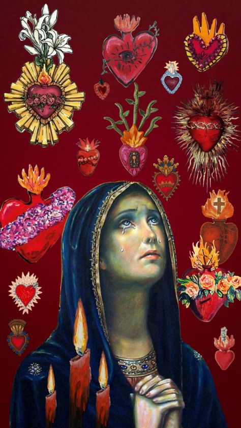 Virgin Mary Art Aesthetic, Vintage Catholic Art, Religious Art Aesthetic, Goth Catholic Aesthetic, Spanish Catholic Aesthetic, Catholic Iphone Wallpaper, Virgin Mary Art Paintings, Sacred Heart Wallpaper, Catholic Art Aesthetic