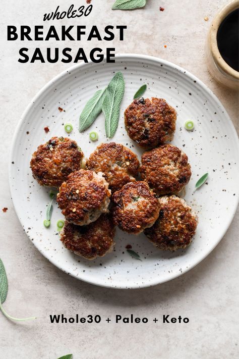 Whole30 breakfast sausage patties are delicious homemade sugar free breakfast recipe, whether you're doing a Whole30 or not! Made with ground pork, herbs, green onions, salt and pepper. Easy to make and full of flavor! Whole30, paleo, keto friendly, gluten free. #whole30recipes #breakfastsausage #paleo #glutenfreebreakfast Whole30 Breakfast Sausage, Breakfast Sausage Patties, Whole30 Breakfast Recipes, Delicious Healthy Breakfast Recipes, Sugar Free Breakfast, Pork Breakfast Sausage, Whole30 Breakfast, Homemade Breakfast Sausage, Breakfast Sausage Recipes