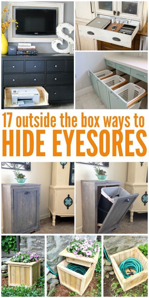 17 Outside the Box Ways to Hide Eyesores in Your Home - One Crazy House Tacky Decor, Home Storage Hacks, Kitchen Hacks Diy, Ikea Desk Hack, Interiors Kitchen, Crazy Houses, Clever Organizer, Crazy House, Home Organization Hacks