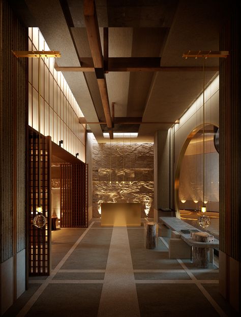 Deco Spa, Japanese Spa, Japanese Hotel, Spa Interior Design, Spa Interior, Party Room, Lobby Design, Spa Design, Jw Marriott