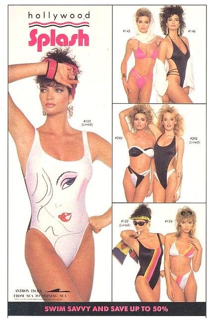 Hollywood Splash swimwear Ad 1986 | Typical 80s swimwear- ve… | Flickr Aerobic Outfits, 80s Swimsuit, Swimwear Aesthetic, Fashion Through The Decades, Fantasy Party, Retro Fashion Outfits, Vintage Swim, Swimsuit Pattern, Retro Swimsuit