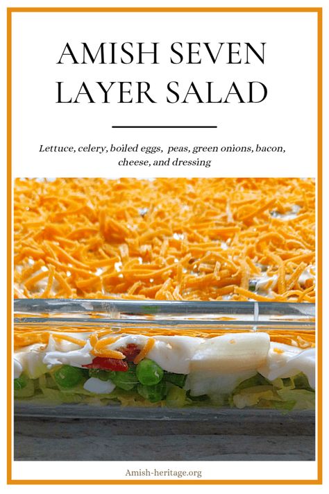 Amish Seven Layer Lettuce Salad Pea Salad Recipes With Lettuce, Overnight Layered Lettuce Salad, Overnight Layered Salad, Layered Spinach Salad With Peas, Layered Lettuce Salad With Peas, Overnight Salad Layered, Pea Salad With Lettuce, Layer Salad With Peas, 7 Layered Salad Recipe