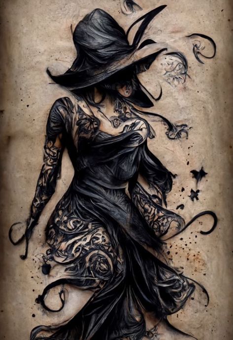 Hayley Ploos Tattoo, Thigh Witchy Tattoos Women, Realistic Witch Tattoo, Feminine Witch Tattoo, Pinup Witch Tattoo, Phoenix Tattoo For Men, Backpiece Tattoo, Beautiful Tattoos For Women, Wicked Tattoos