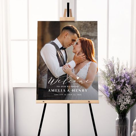 Elegant Script Overlay Wedding Photo Welcome Foam Board Wedding Boards Signs, Wedding Boards Signs Entrance, Wedding Signage Template, Wedding Boards, Welcome Photos, Wedding Newspaper, Wedding Ceremony Signs, Wedding Reception Signs, Personalized Wedding Sign