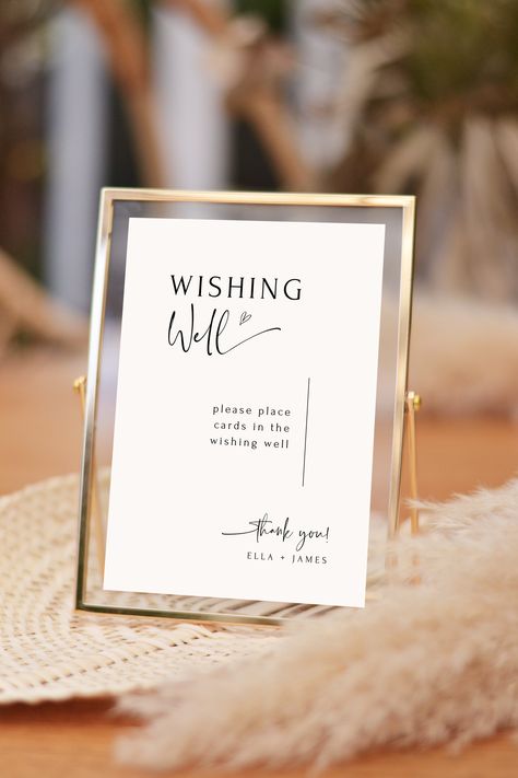 Wishing Well Sign Wedding, Wedding Wishing Well Ideas, Wishing Well Sign, Wedding Restroom, Wedding Drink Bar, Wishing Well Wedding, Calligraphy Thank You, Reception Entrance, Wedding Favours Sign