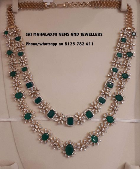 Diamond Chain Indian, Medium Length Diamond Haram, 2 In 1 Diamond Necklace Indian, Emerald Haram Jewellery Designs, Medium Length Gold Haram, 1 Gm Gold Jewellery With Price, Diamond Long Chain, Diomand Jewellery, Diamond Necklace Set Indian With Price