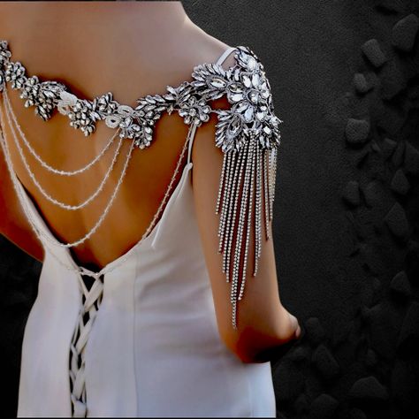 Bridal Shoulder Necklace, Bridal Shoulder Body Jewelry, Wedding Crystal Shawl, Bridal Jewelry, Elegant Wedding Jewelry, Jewelry for Bride by GlamDuchess on Etsy Elegant Wedding Jewelry, Jeweled Wedding Dress, Crystal Wedding Dress, Shoulder Jewelry, Shoulder Necklace, Bridesmaids Gift Sets, Bridal Bolero, Shrugs And Boleros, Wedding Necklaces