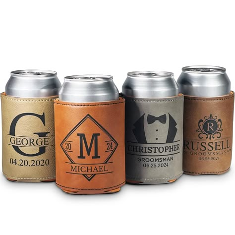 PRICES MAY VARY. PERSONALIZED TOUCH FOR YOUR WEDDING PARTY: Elevate your wedding gift with these customized imitation PU leather can coolers. Personalize with names, initials, dates, and roles for a memorable keepsake. FOR THE LOVE OF BEER: Specially designed for groomsmen beer enthusiasts, these personalized can coolers fit a standard 12-ounce can perfectly, ensuring your groomsmen's favorite brews stay chilled throughout the celebration. SOPHISTICATION MEETS DURABILITY: Crafted from premium im Cricut Groomsmen Gifts, Gifts For Groomsmen On Wedding Day, Non Alcoholic Groomsmen Gifts, Groomsmen Wedding Day Gifts, Man Of Honor Gift Ideas, Simple Groomsmen Gifts, Bach Gifts, Groomsmen Gifts Ideas, Best Man Gift Ideas