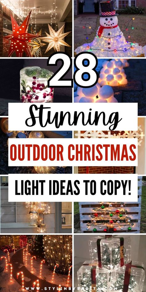 outdoor DIY Christmas light ideas Exterior Christmas Lights Ideas, Outdoor Christmas Light Ideas, Christmas Home Exterior, Christmas Lights Ideas, Exterior Christmas Lights, Christmas Light Ideas, Christmas Lights Outside, Exterior Christmas, Diy Christmas Lights