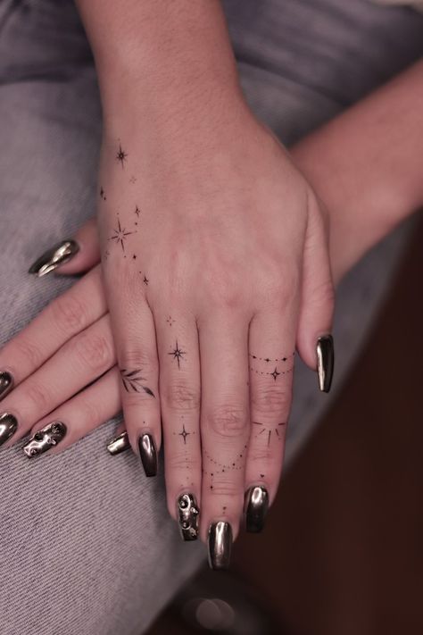 Dainty hand tattoo, fine line tattoo, Taurus constellation tattoo, hailey bieber hand tattoo, hailey bieber inspired, hailey bieber tattoo, hand tattoo, girls with tattoo, oc_tatt, Hawaii tattoo artist Finger Tattoos For Women Dainty, Horoscope Hand Tattoo, Hand Tattoo Celestial, Hand Tattoo Constellation, Capricorn Constellation Hand Tattoo, Hand Tattoos For Women Fine Line, Hand Tattoos Constellation, Libra Constellation Tattoo Hand, Danty Tattoos Small Hand