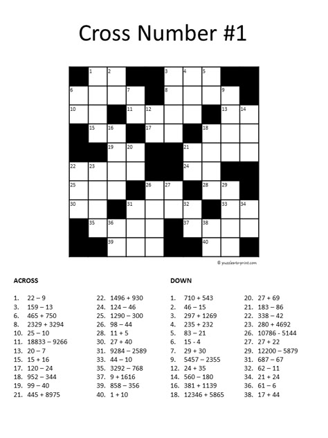 Free printable number crossword puzzle with solution.  Find other puzzles to help with learning math. Free Printable Crossword Puzzles, Math Journal Prompts, Printable Crossword Puzzles, Math Riddles, Math Puzzles, Basic Math Skills, Math Journals, Number Puzzles, Printable Puzzles