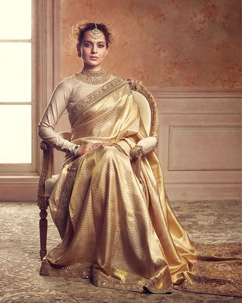 Shimmer Saree, Golden Saree, Kangana Ranaut, Indian Saree Blouse, Saree Trends, Elegant Saree, Stylish Sarees, Indian Wedding Outfits, Indian Attire