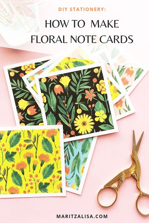 DIY Stationery: You'll love this DIY Paper Crafts tutorial on how to make these easy DIY Floral Note Cards! #diystationery #diynotecards #diypapercrafts #floralstationery #maritzalisa Diy Stationery Holder, Diy Stationery Storage, Diy Stationery Set, Paper Crafts Tutorial, Diy Stationery Organizer, Diy Stationery Paper, Cards Diy Easy, Diy Note Cards, Diy Stationary