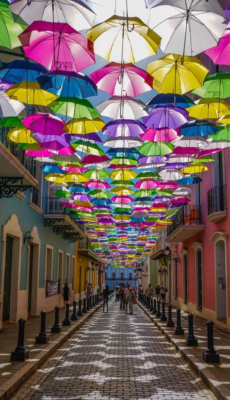 Pictures Of Puerto Rico, Puerto Rican Restaurant Design, San Juan Puerto Rico Aesthetic, Vacation Puerto Rico, Puerto Rico Aesthetic, Viejo San Juan Puerto Rico, Puerto Rico San Juan, Puerto Rico Island, Umbrella Street