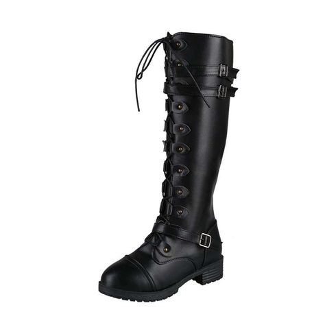 Penkiiy Chunky Heel Boots for Women Knee Boots Lace-up Gothic Vintage Punk Buckle Military Combat Boot Shoes Knee-High Boots 38 Black - Walmart.com Knee High Combat Boots, Military Combat Boots, Heel Boots For Women, Zippers Fashion, Chunky Heels Boots, Snow Boots Women, Biker Boots, Thick Heels, Calf Boots