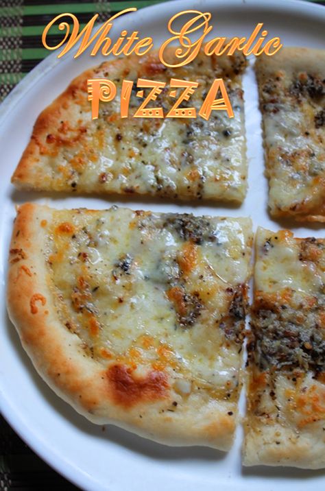 White Garlic Pizza Recipe | White Pizza Recipe White Pizza Recipe, Pizza Lasagna, White Pizza Recipes, Veg Pizza, Garlic Pizza, Italian Pizza Recipe, Pizza Bianca, Garlic Recipe, Recipe Italian