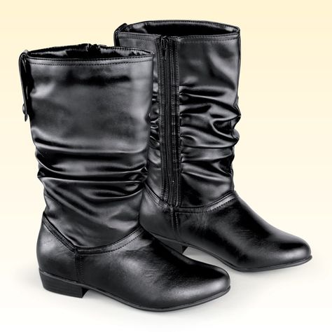 Mid Calf Slouch Boots w/ Low Heel | Collections Etc. Scrunch Boots, Boots Female, Slouch Boots, Side Zip Boots, Collections Etc, Closed Toe Shoes, Slouched Boots, Comfortable Boots, Wide Boots