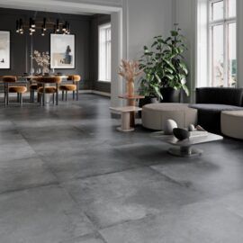 Large Grey Tiles, Black Tile Flooring Living Room, Matt Tiles Living Room, Large Grey Tile Floor, Matt Finish Tiles Living Room, Sitting Room Tiles Floors, Dark Grey Tiles Living Room, Living Room Ideas With Grey Floors, Porcelain Tiles Living Room