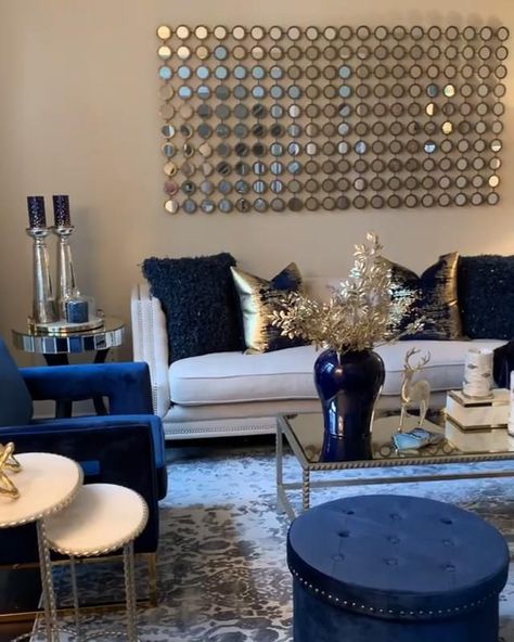 bedroom wall decor ideas small rooms diy projects 2023 | Home Decor Ideas Blue Velvet Furniture, Blue Dining Room Decor, Blue And Gold Living Room, Blue Furniture Living Room, Navy Blue Living Room, Blue Living Room Decor, Velvet Furniture, Gold Living Room, Glam Living Room