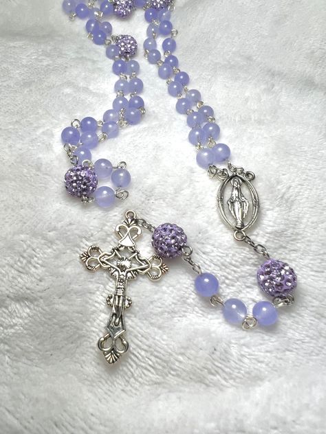 Purple Rosary, 2024 Manifesting, Blue Rosary, Black Amethyst, Rosary Catholic, Rhinestone Studs, Purple Lilac, Light Purple, Rosary