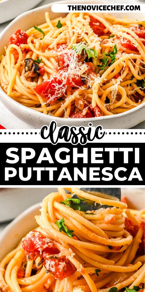 This Spaghetti Puttanesca is filled with the spicy, bold flavors of garlic, chili flakes, anchovies, olives, and capers. It’s an easy, classic dish you'll adore! Spaghetti Puttanesca, Anchovy Pasta, Easy Pasta Dinner Recipes, Simple Salads, Pasta Puttanesca, Frozen Pasta, Easy Spaghetti, Easy Pasta Dinner, Satisfying Meals