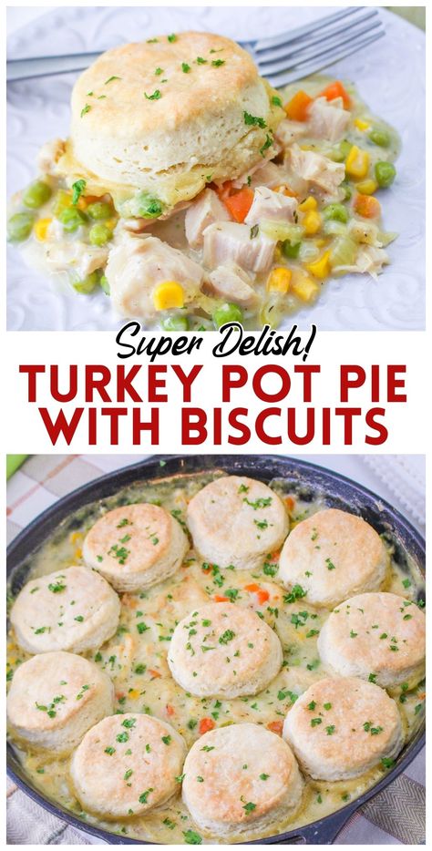 These turkey pot pie is perfect for leftover Thanksgiving turkey!  The perfect day after Thanksgiving dinner. Turkey And Biscuits Recipe, Turkey Pot Pie Recipe Easy With Biscuits, Turkey Pot Pie Recipe With Biscuits, Pot Pie Easy Recipe, Turkey Pie Recipes, Turkey And Biscuits, Best Turkey Pot Pie, Leftover Smoked Turkey Recipes, Turkey Pot Pie With Biscuits