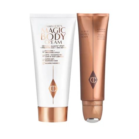 Supermodel Body Highlighter and Magic Body Cream Charlotte Tilbury Magic Body Cream, Body Shimmer Lotion, Body Highlighter, Shimmer Body Lotion, Shimmer Lotion, Firming Body Lotion, Supermodel Body, Makeup Shopping, Body Shimmer