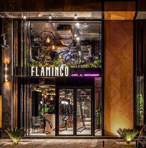 FLAMINGIO CAFE & RESTAURANT on Behance Small Restaurant Interior, Restaurant Facade, Restaurant Exterior Design, Restaurant Layout, Coffee Shop Concept, Handmade Furniture Design, Cafe And Restaurant, Bakery Design Interior, Restaurant Exterior