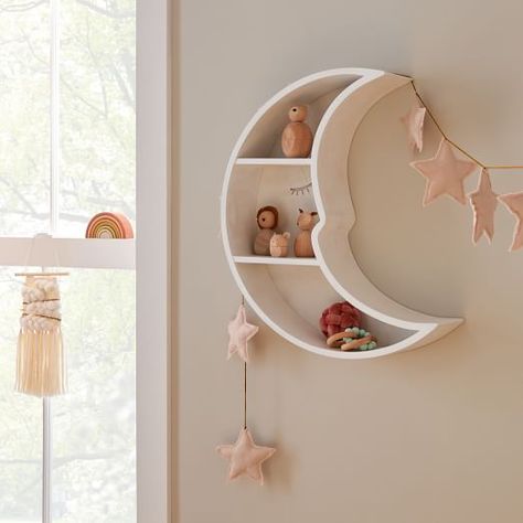 Furniture In Stock & Ready To Ship | West Elm Kids Shelves, West Elm Kids, Future Room, Stylish Curtains, Furniture Hacks, Organizing Ideas, Moon And Stars, Key Details, Modern Room