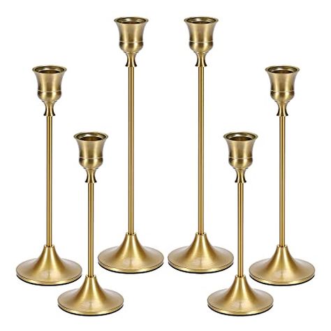 Gold Taper Candle Holders, Gold Taper Candles, Gold Candlestick Holders, Led Taper Candles, Fall Mantle Decor, Vintage Candlestick Holders, Gold Candle Sticks, Gold Candle Holders, Elegant Candles