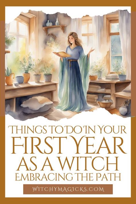 Embark on your journey as a witch with confidence and clarity. Discover essential practices, rituals, and tips to help you embrace the craft in your first year. From learning the basics of spellwork to connecting with nature and celebrating the Wheel of the Year, this guide is perfect for beginners seeking to fully embrace their magical path.  #NewWitch #WitchcraftForBeginners #FirstYearWitch #EmbraceTheCraft #WitchyWisdom #SpiritualJourney #WitchLifeTips #Witchcraft #WitchyMagicks Witchcraft Wheel Of The Year, Celtic Paganism For Beginners, Pagan For Beginners, Witch Rituals For Beginners, First Of The Month Rituals Witch, Witch Books For Beginners, Things To Research As A Beginner Witch, Witchy Hobbies, Witch Tips For Beginners