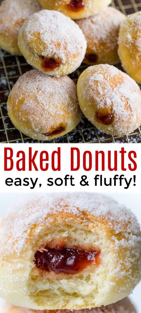 Donuts Filled, Baked Donut Recipe, Baked Donuts Easy, Donut Filling, Baked Donut, Baking Breakfast, Homemade Donuts Recipe, Jelly Desserts, Baked Doughnuts